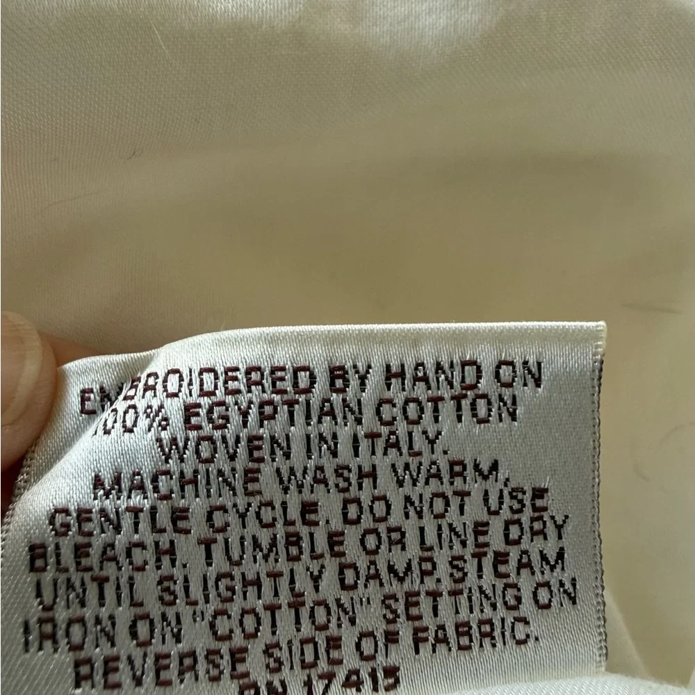Sferra Euro Continental Sham 32x32 White Egyptian Cotton Hand Embroidered